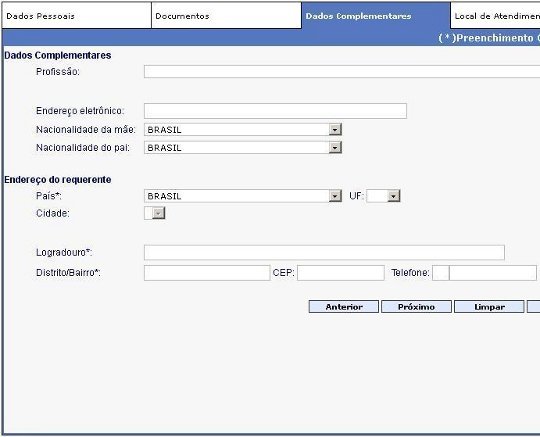 Tirar passaporte: Passo 5 - dados complementares